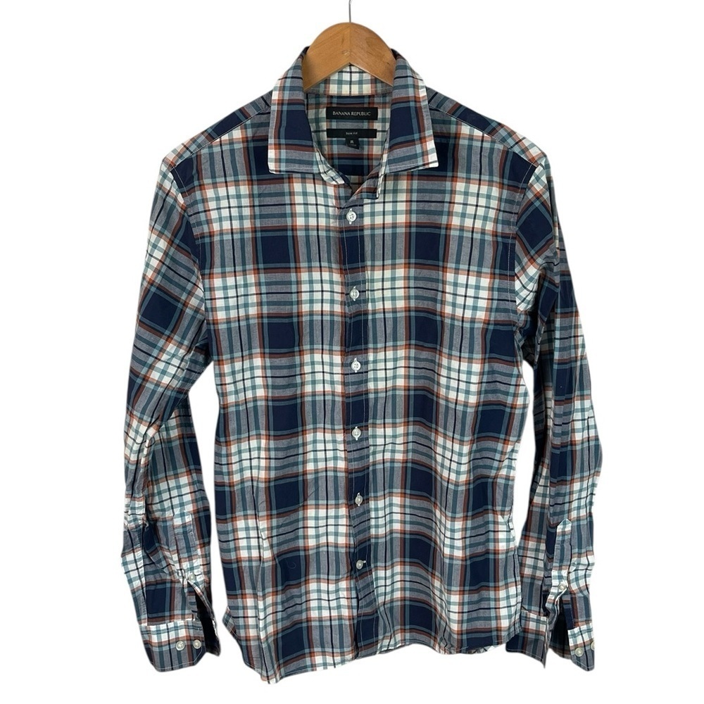 BF429 Men’s Banana Republic SLIM Fit Preppy Plaid Button Down Shirt M